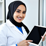 불면증 침술 치료 후기 - **

A professional female doctor, wearing a modest hijab and a white lab coat, smiling warmly in a b...