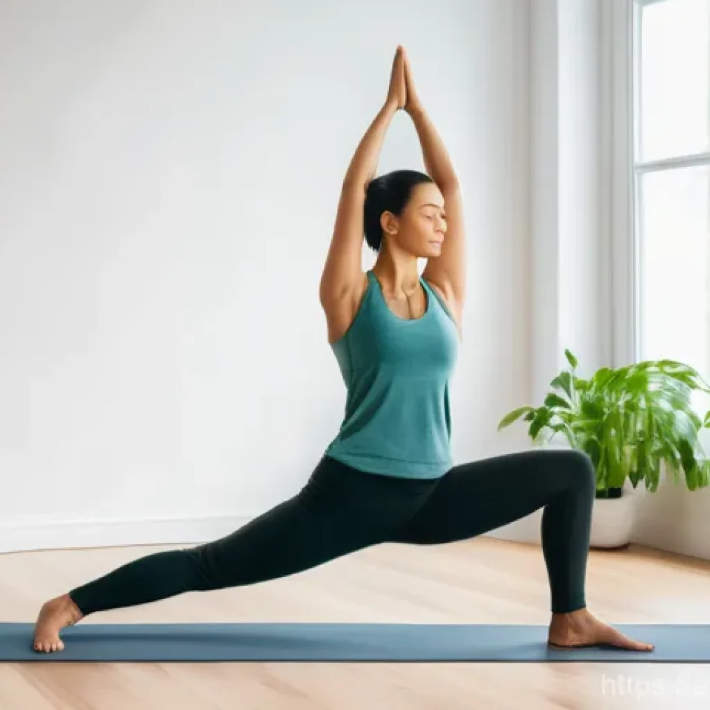 디스크 교정치료 한방병원 사례 - **Prompt:** A serene and brightly lit yoga studio. In the foreground, a young adult woman (25-35 yea...