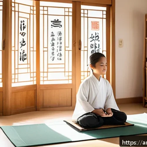소아 성장 발달 한방 치료 사례 - A serene therapy room decorated with traditional Chinese elements such as calligraphy scrolls and ba...