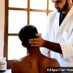 한방병원에서 치료 가능한 질환 - Photorealistic Middle Eastern traditional medicine clinic, an Arab male practitioner in a clean whit...