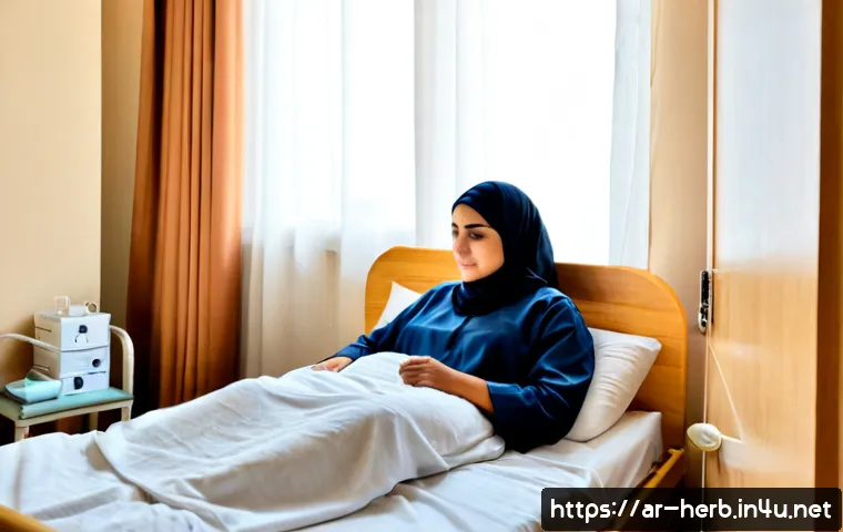 한방병원 교통사고 입원 후기 - Photorealistic private recovery room in a modern Middle Eastern traditional medicine hospital, an Ar...